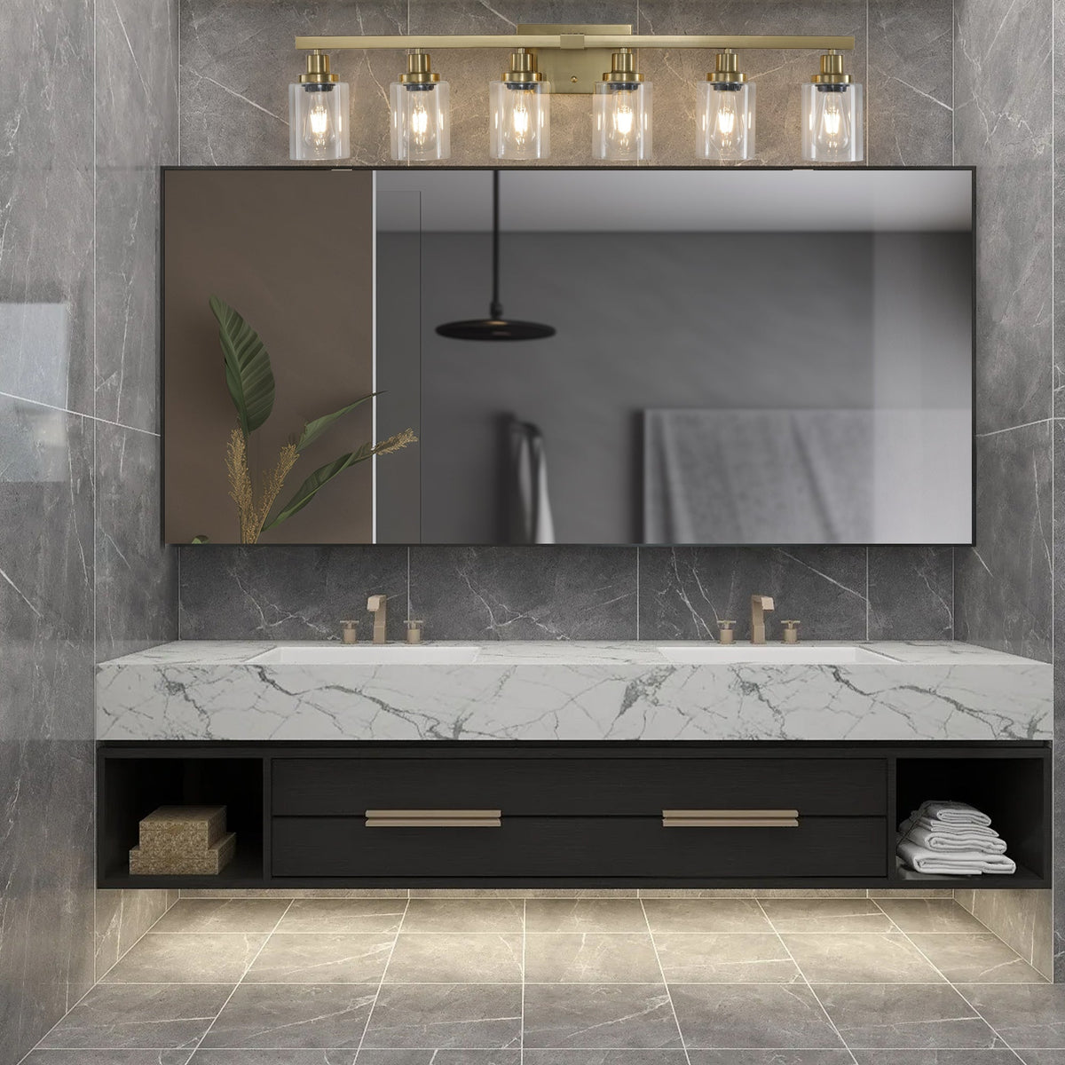 Traditional bathroom mirror with separate vanity light compared with LED mirror setup