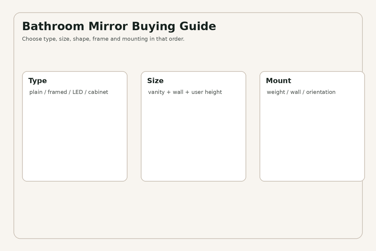 Bathroom mirror buying guide covering type size shape frame and mounting