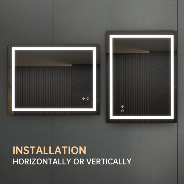 Wall-mounted LED vanity mirror with touch controls