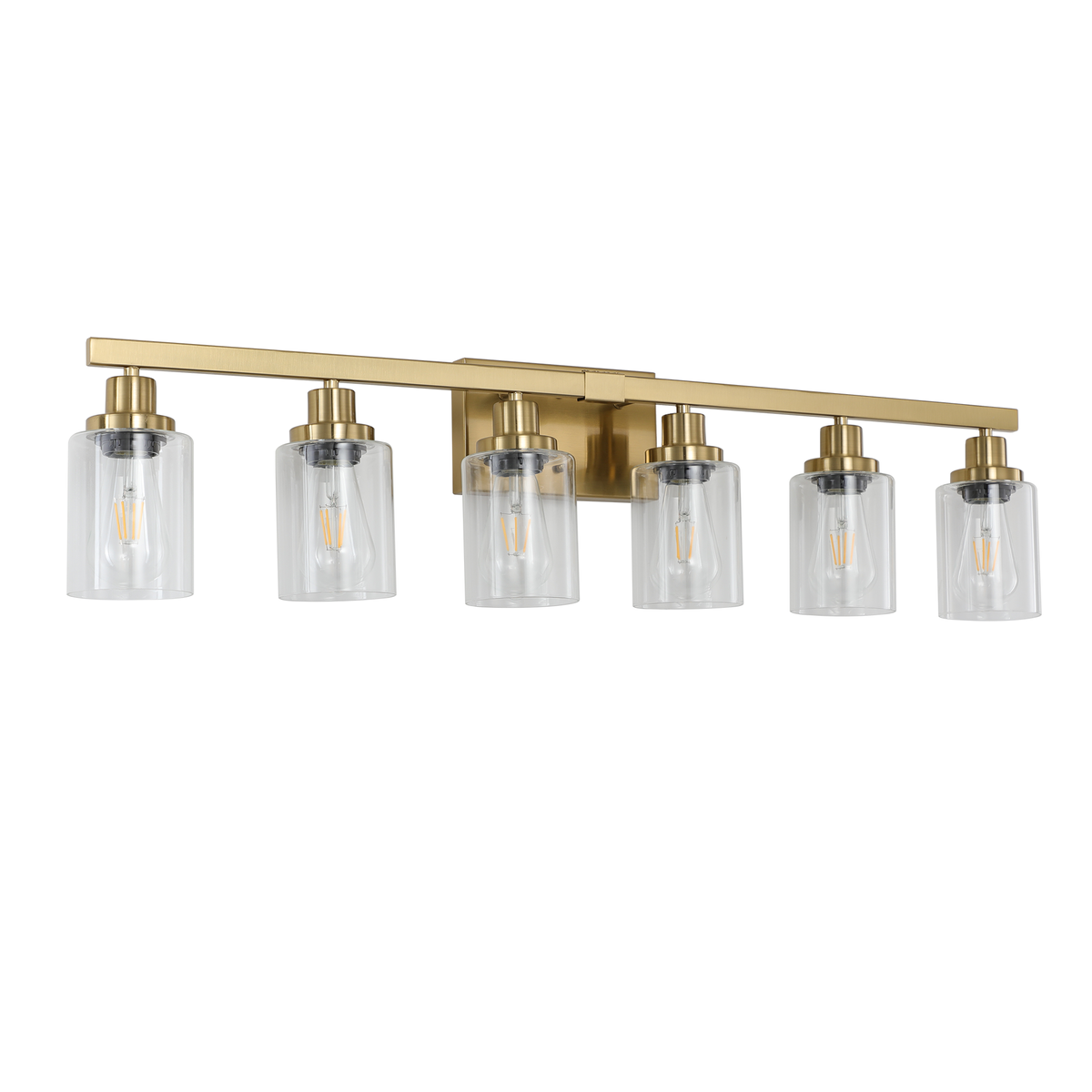 Dimensions diagram for golden six-light bathroom vanity light