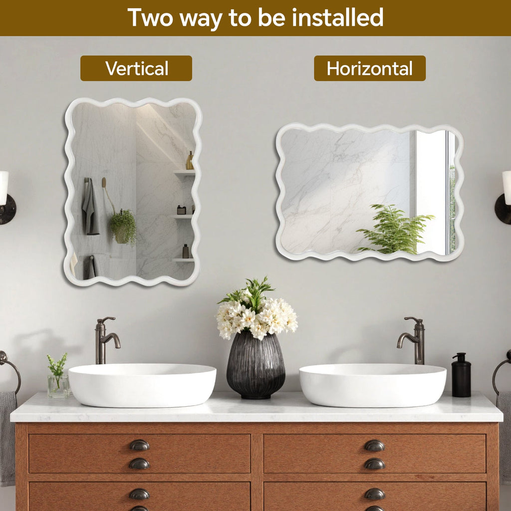 30x40 decorative bathroom mirror with sculpted wavy frame