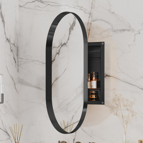 20×34 oval matte black medicine cabinet with mirror