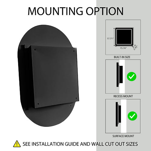Adjustable shelves inside oval bathroom medicine cabinet