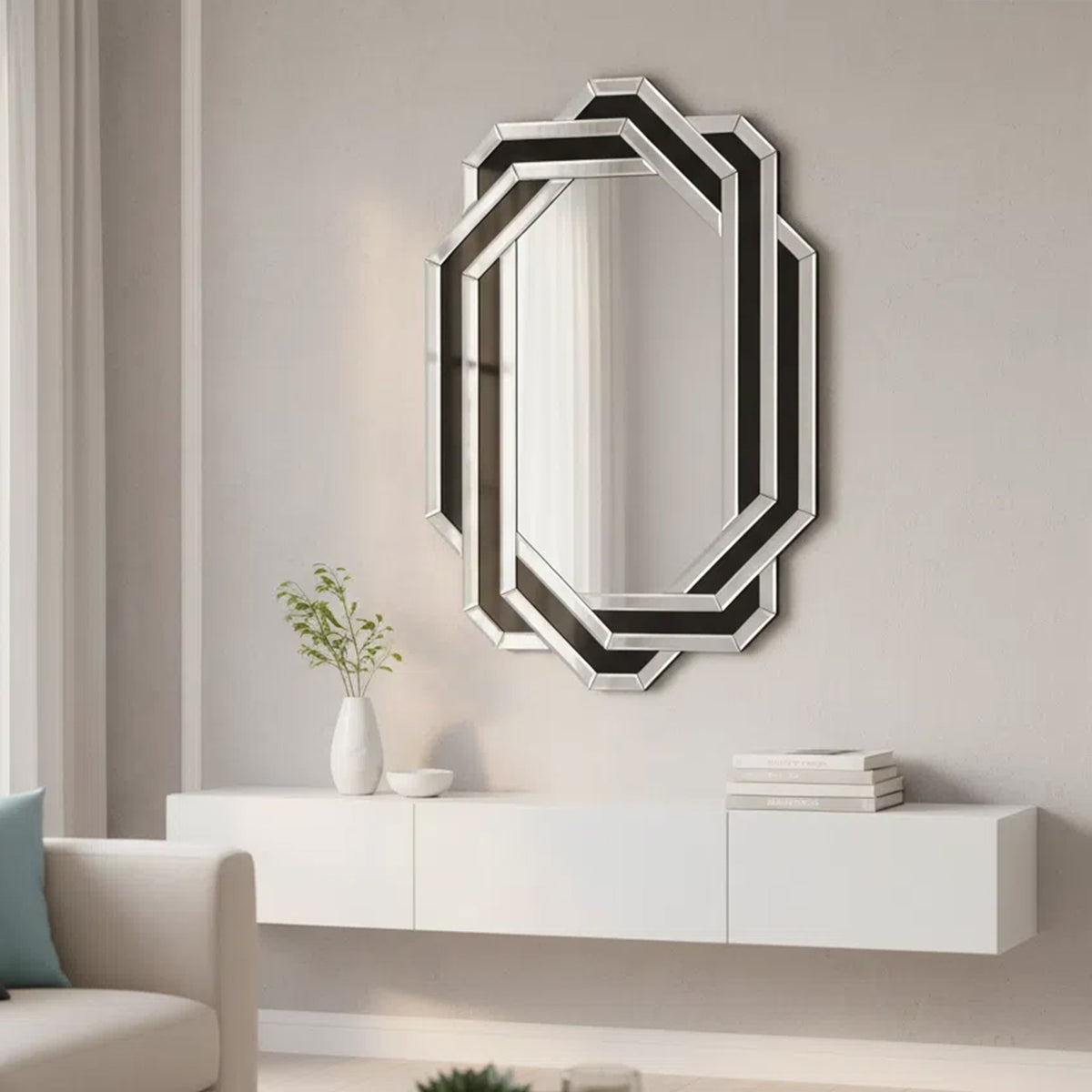 24 by 35 silver crystal crush diamond wall mirror — product view 3