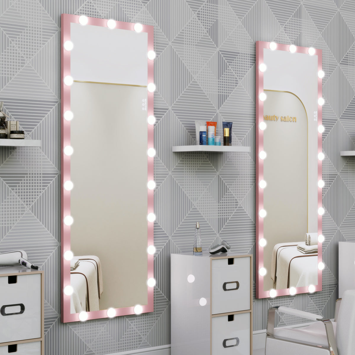 62.6 by 23.3 pink full-length LED mirror — product view 3