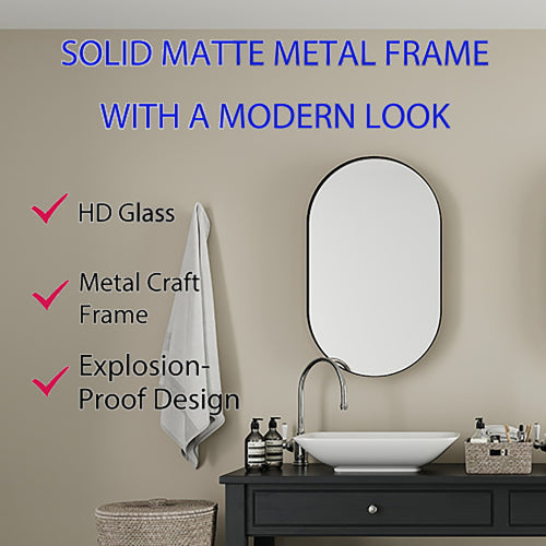 Matte black mirrored medicine cabinet with adjustable shelves