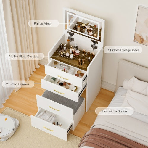 Three-drawer vanity desk for bedroom or dressing area