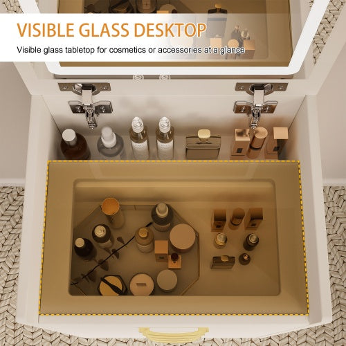 Small-space vanity table with organized makeup storage