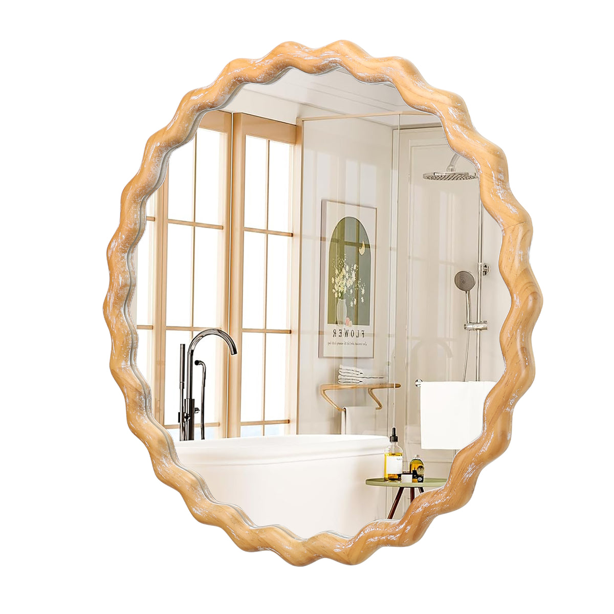 27.5-inch round wavy farmhouse wall mirror — product view 5