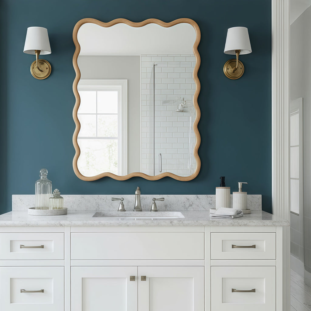 Decorative 30x40 wavy mirror with solid wood frame