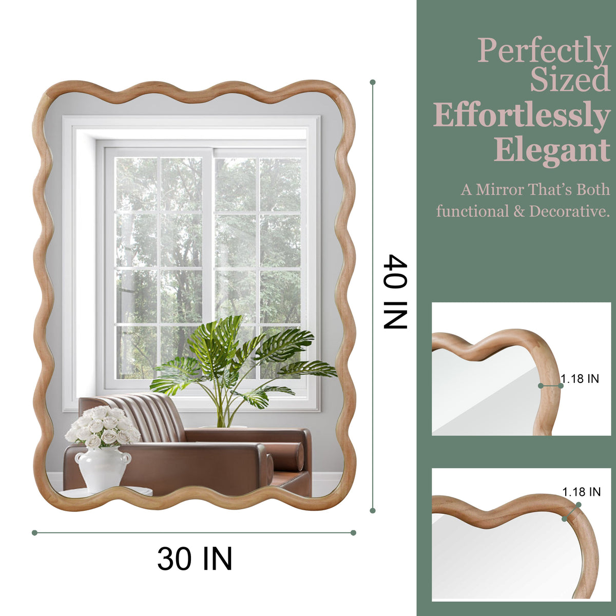 30x40 decorative bathroom mirror with sculpted wavy frame