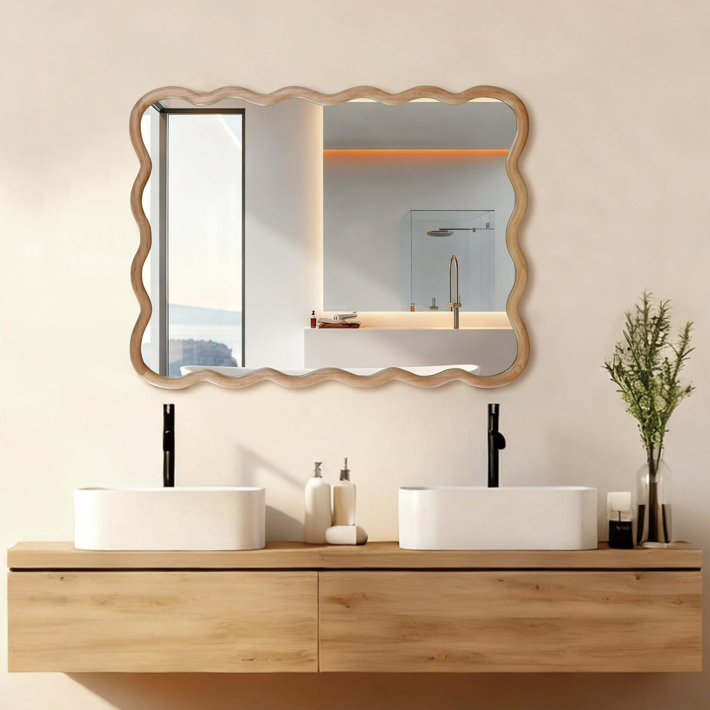 Decorative 30x40 wavy mirror with solid wood frame