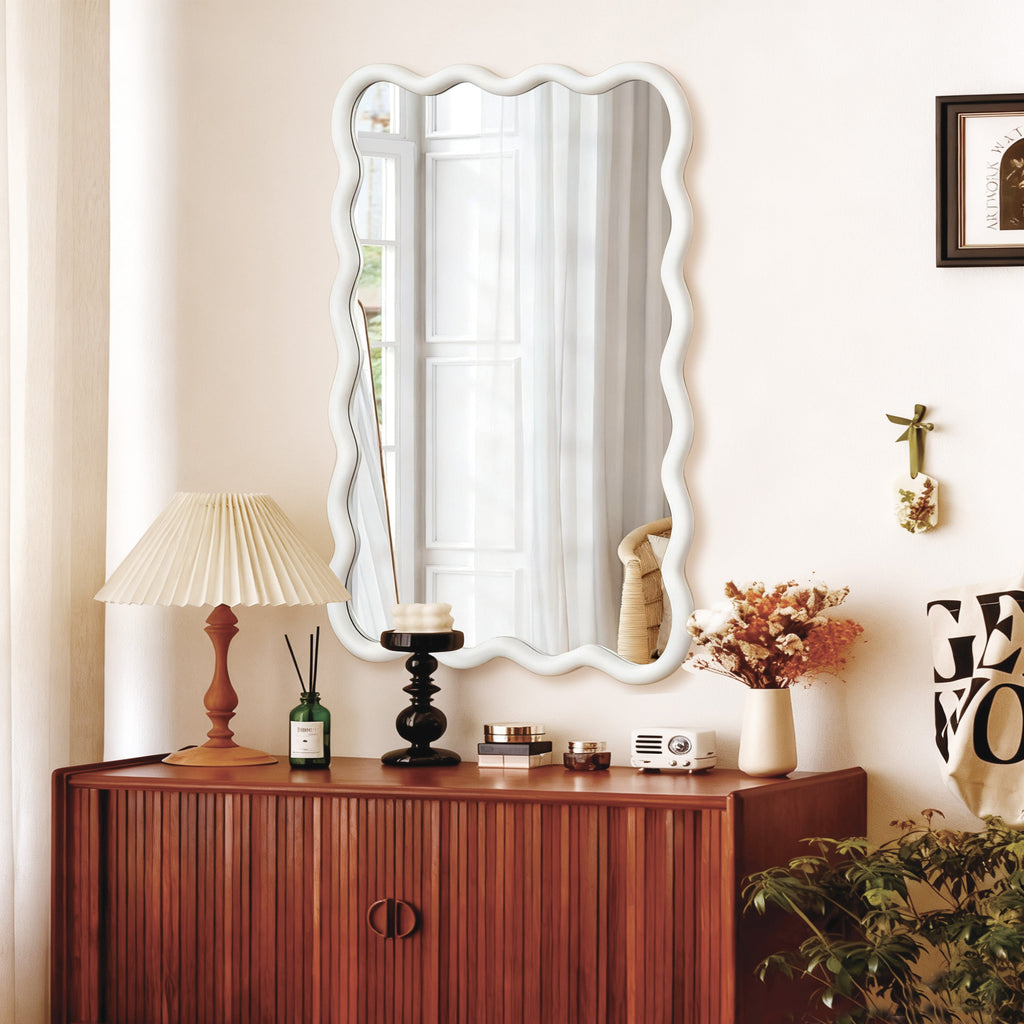 Decorative 30x40 wavy mirror with solid wood frame