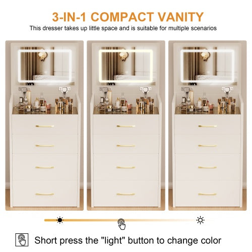 Compact white dressing table with flip-up mirror