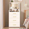 Compact 3-in-1 white vanity desk with flip-up mirror and stool