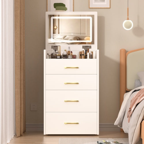 Compact 3-in-1 white vanity desk with flip-up mirror and stool