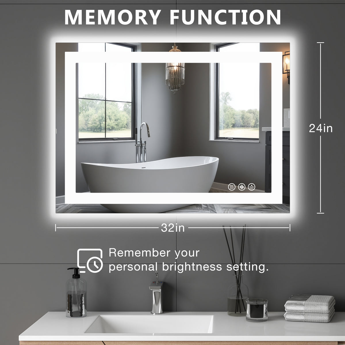 Anti-fog LED bathroom mirror with front and back lighting detail