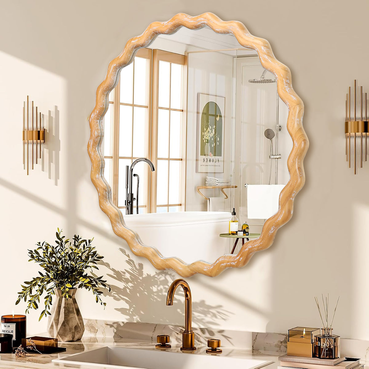 27.5-inch round wavy farmhouse wall mirror — product view 3