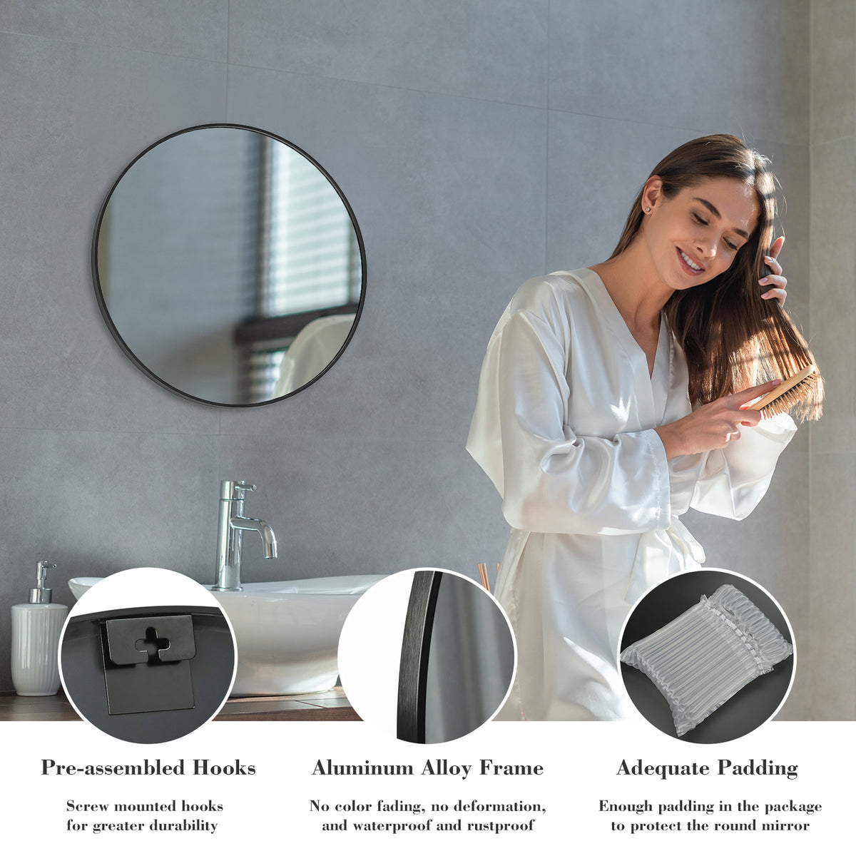 Round bathroom mirror size and mounting detail