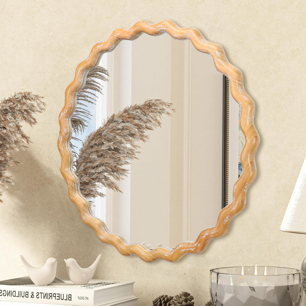 27.5-inch round wavy farmhouse wall mirror — product view 4