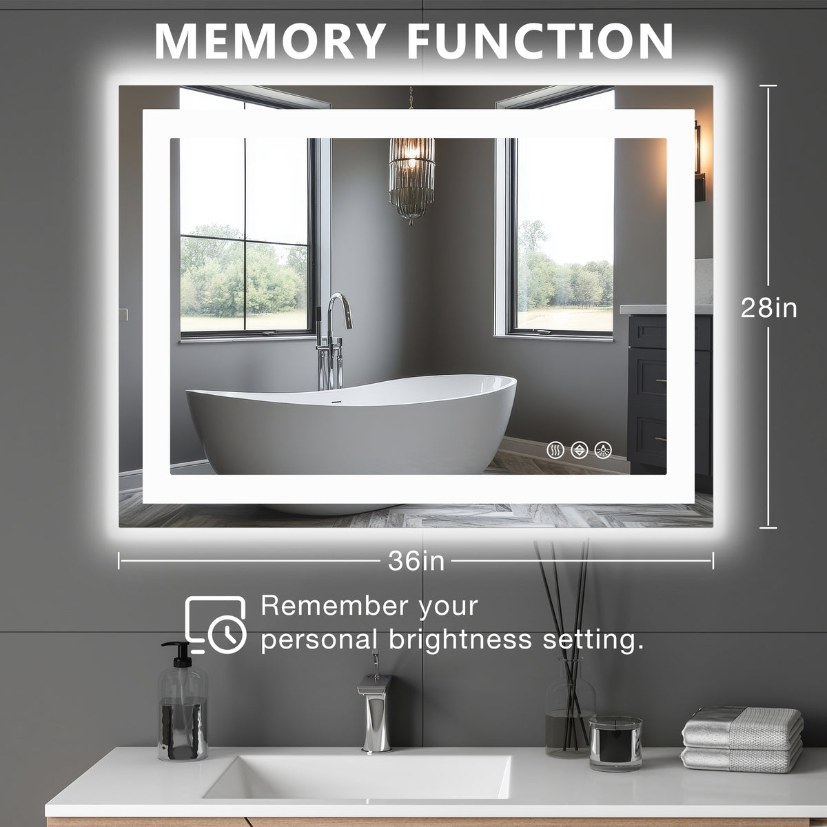 Anti-fog LED bathroom mirror with front and back lighting — product view 11
