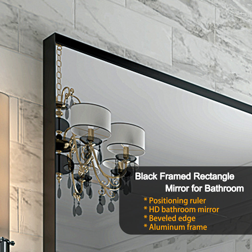 Glossy black rectangular mirror for bathroom vanity