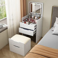 48cm white compact vanity desk with lighted flip-top mirror