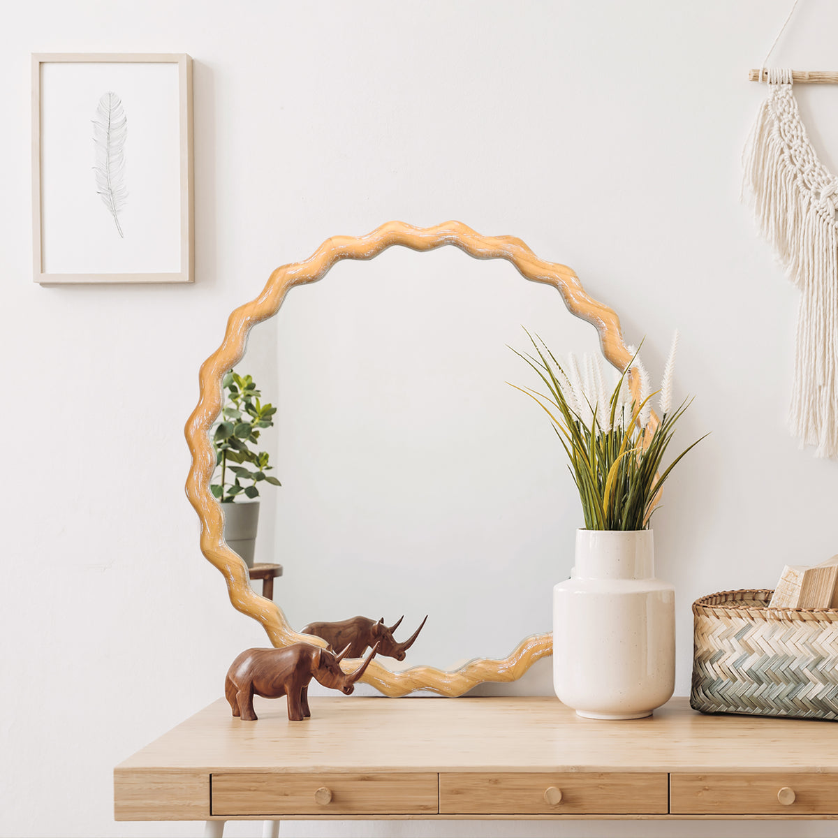 27.5-inch round wavy farmhouse wall mirror — product view 2