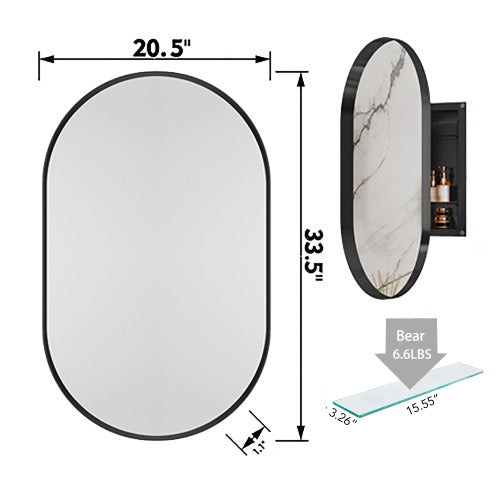 Oval medicine cabinet installation and mounting detail