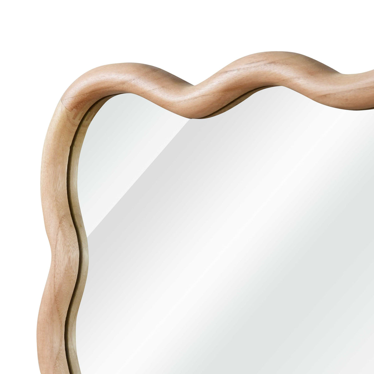 30x40 wavy solid wood bathroom mirror in a styled vanity setting