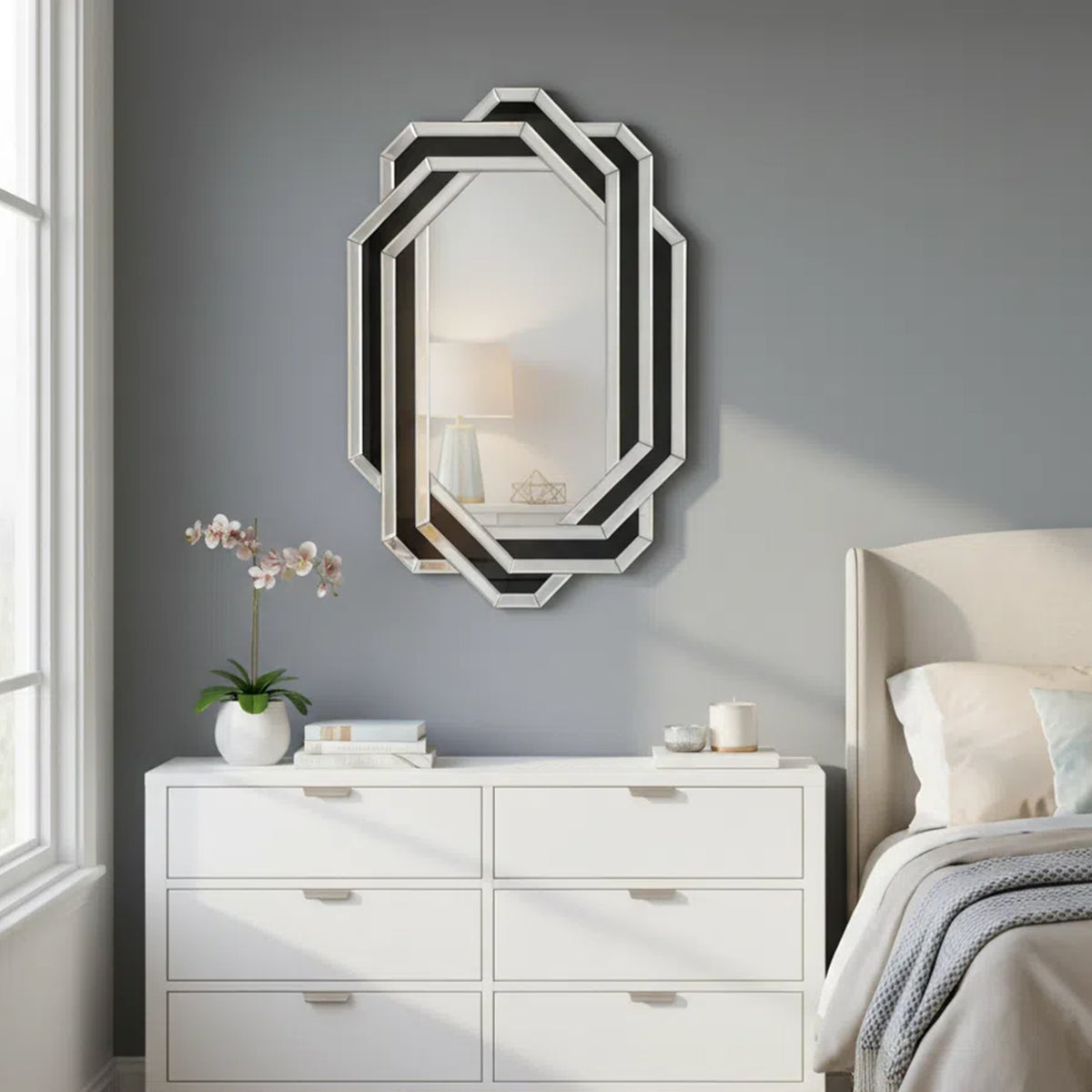24 by 35 silver crystal crush diamond wall mirror — product view 5