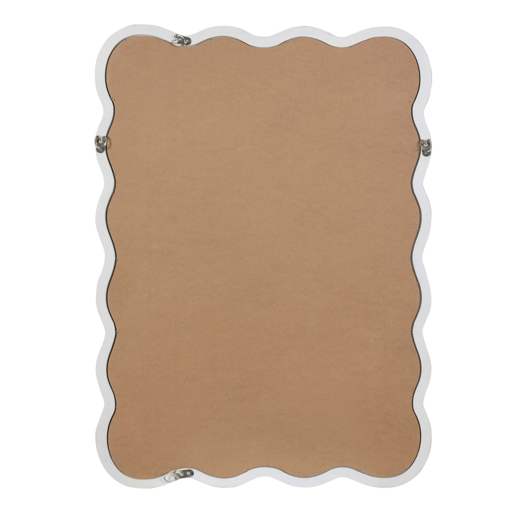 30x40 wavy wood-frame mirror shown as bathroom wall decor