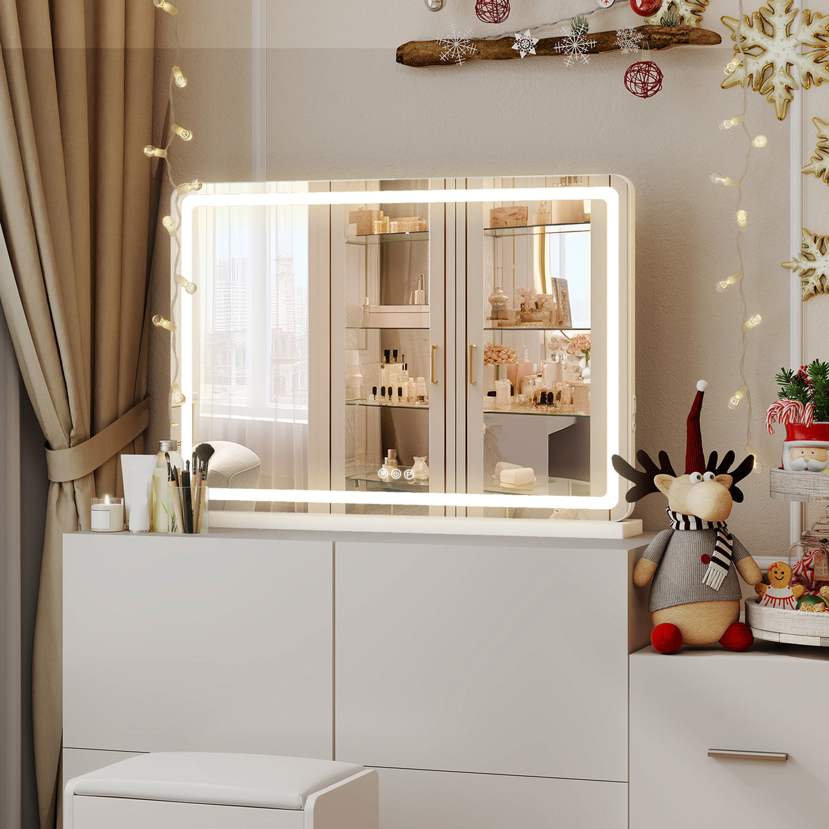 LED tabletop vanity mirror with touch control and three light modes — product view 10