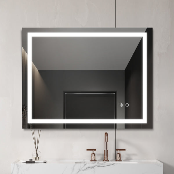 Anti-fog LED bathroom mirror with dimmable touch lighting