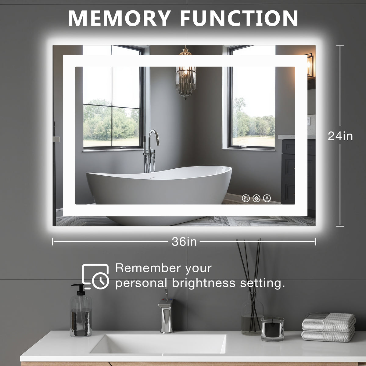 Anti-fog LED bathroom mirror with front and back lighting — product view 2