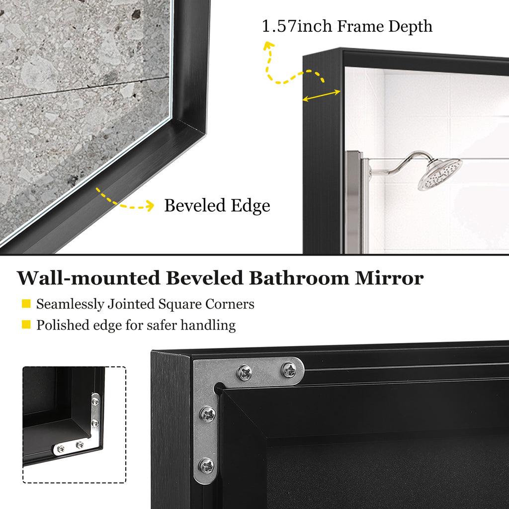 Rectangular black aluminum frame bathroom mirror