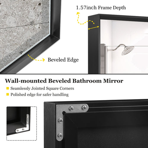 Rectangular black aluminum frame bathroom mirror