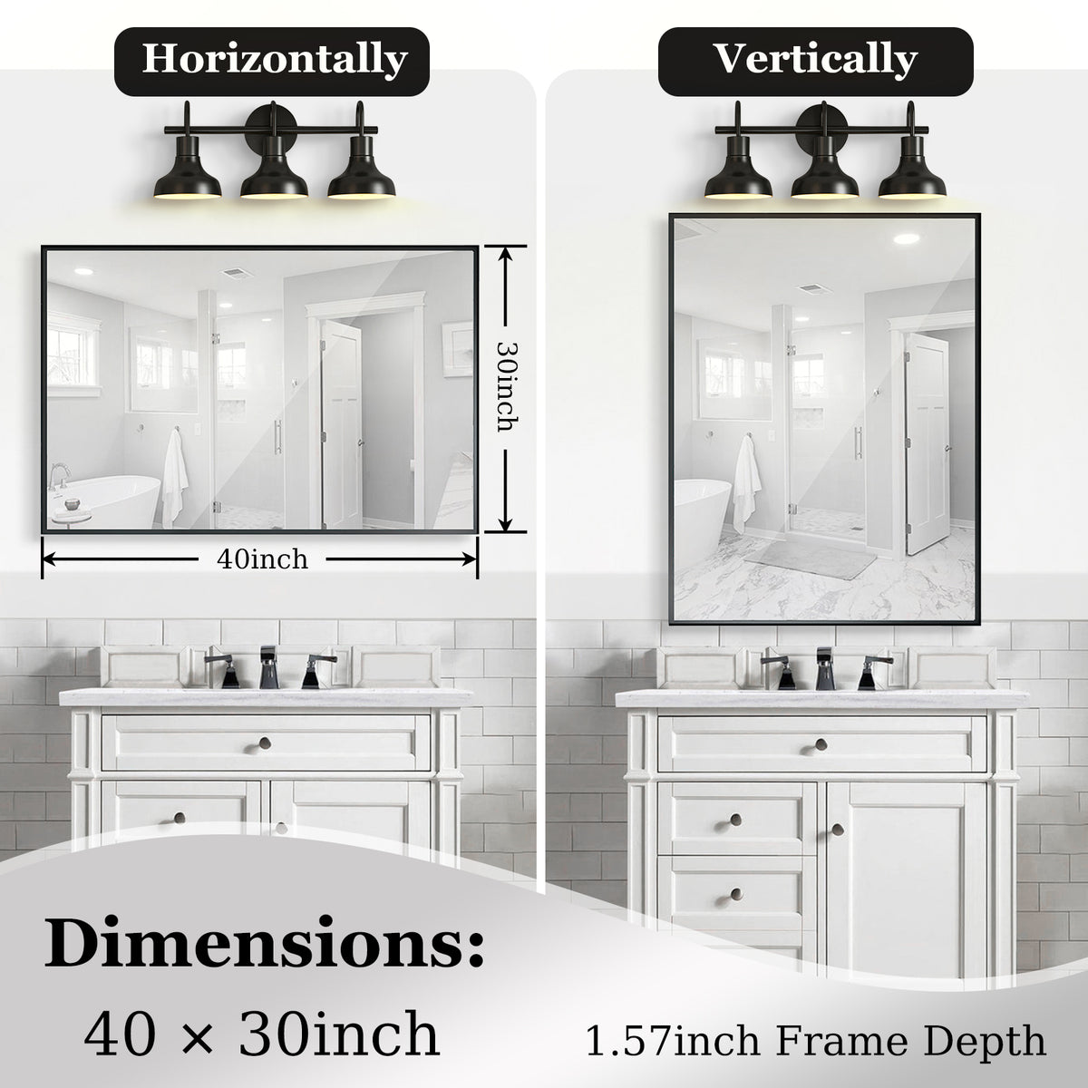 Rectangular vanity mirror vertical mounting example